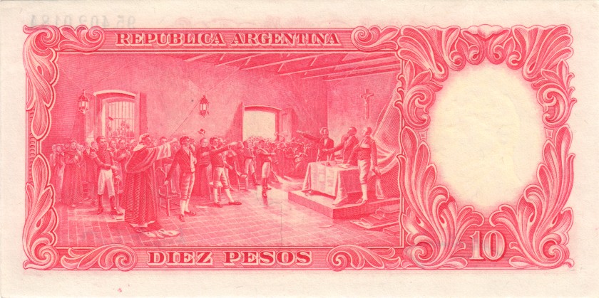 Argentina P265b(3) 10 Pesos Serie A 1935 AU-UNC