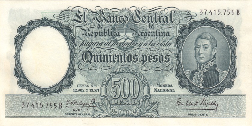 Argentina P273(6) 500 Pesos Serie B 1955-1965 UNC