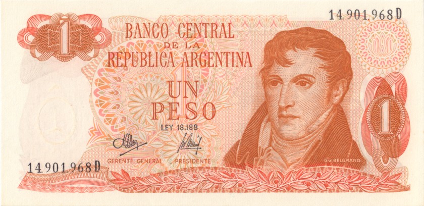 Argentina P287(4) 1 Peso Serie D 1970 - 1973 UNC