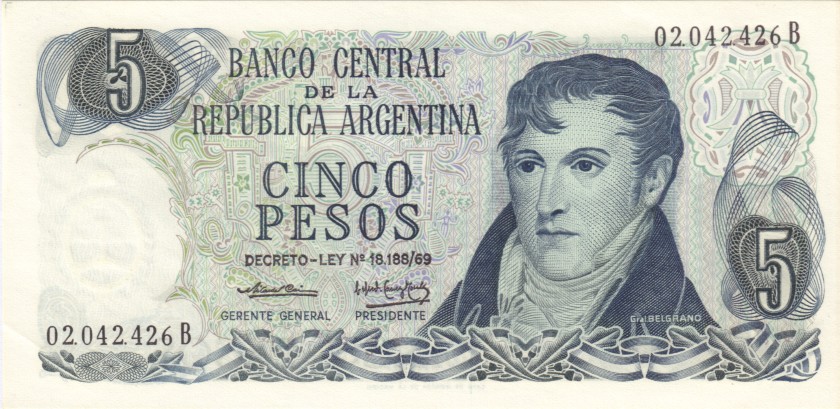 Argentina P294(1) 5 Pesos Serie B 1974-1976 UNC