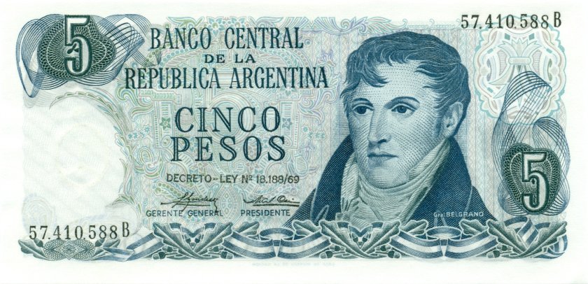 Argentina P294(2) 5 Pesos 1974-1976 UNC