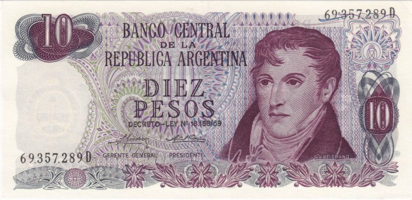 Argentina P295(3) 10 Pesos Serie D 1973-1976 UNC