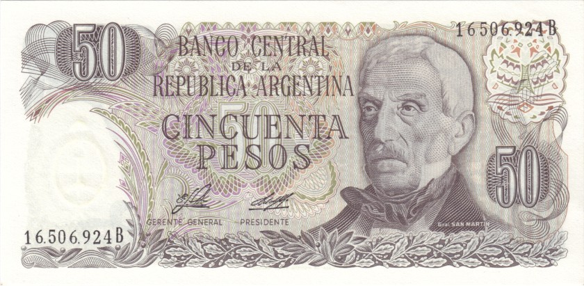 Argentina P301a(1) 50 Pesos Serie B 1976-1978 UNC