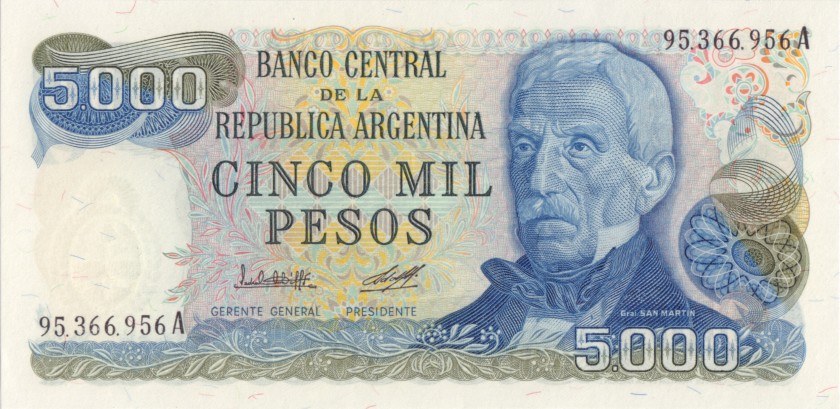 Argentina P305a(2) 5.000 Pesos Serie A 1977-1983 UNC