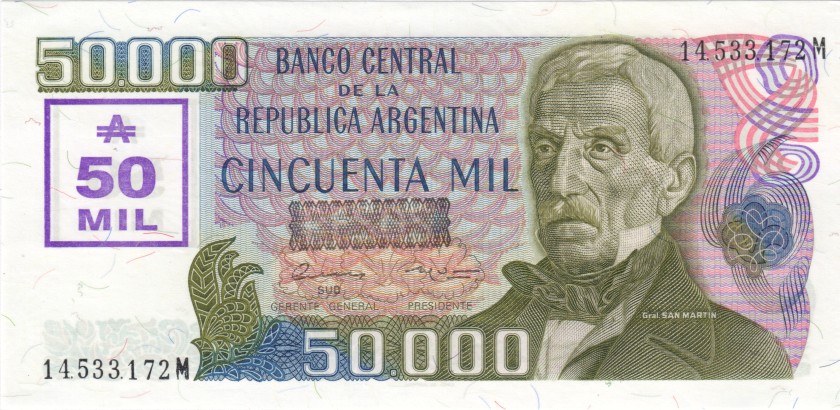 Argentina P332 50.000 Australes Serie M 1989 UNC