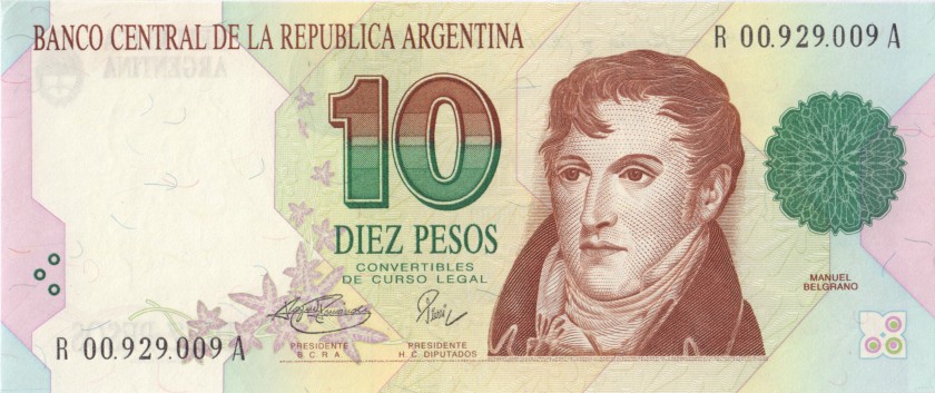 Argentina P342b(1)r REPLACEMENT 10 Pesos Convertibles Serie A 1992 - 1997
