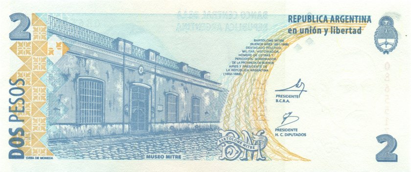 Argentina P352(6) 2 Pesos 2002 UNC