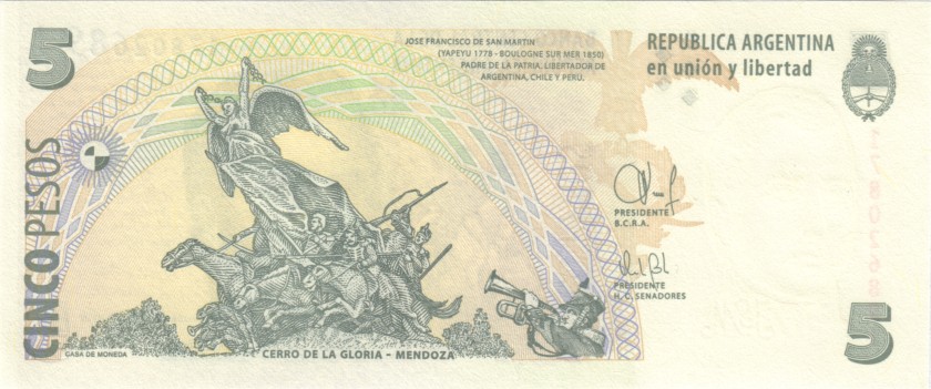 Argentina P353d 5 Pesos 2015 UNC