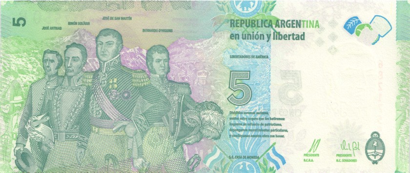 Argentina P359 5 Pesos 2015 UNC