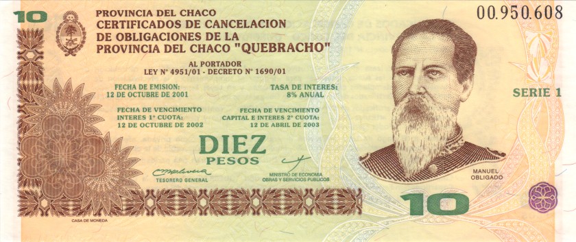 Argentina PSNL 10 Pesos Chaco Province 2003 UNC