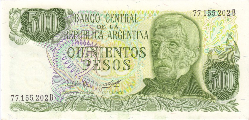 Argentina P303b(2) 500 Pesos Serie B 1977-1982 UNC