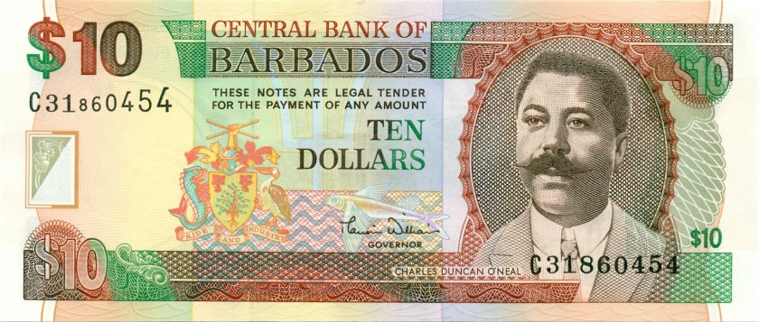 Barbados P62 10 Dollars 2000 UNC