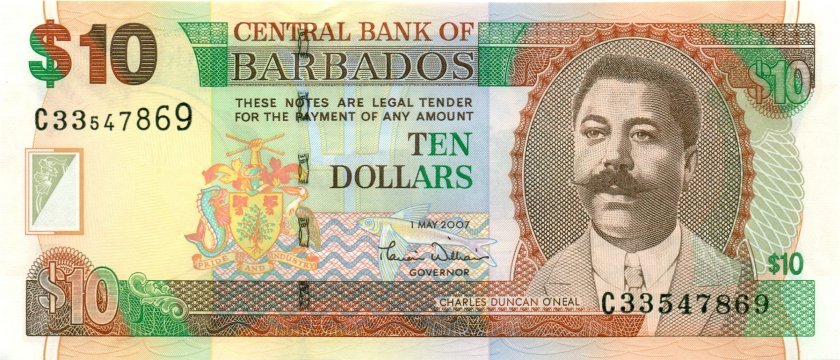 Barbados P68a 10 Dollars 2007 UNC