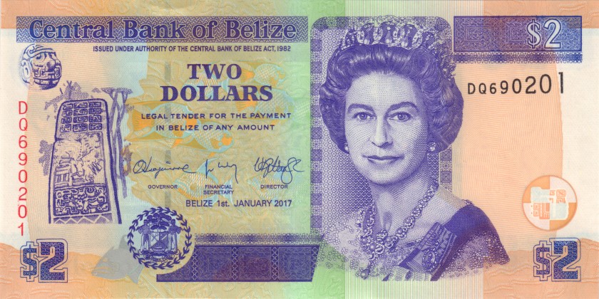 Belize P66f 2 Dollars 2017 UNC
