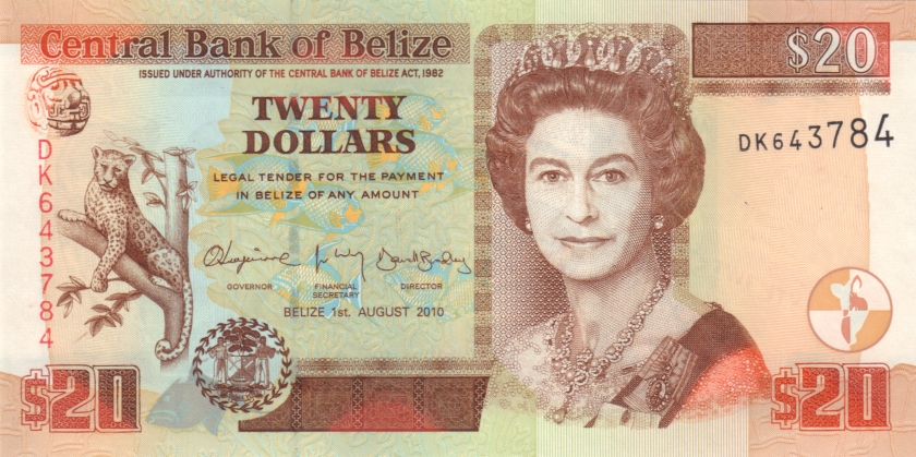 Belize P69d 20 Dollars 2010 UNC