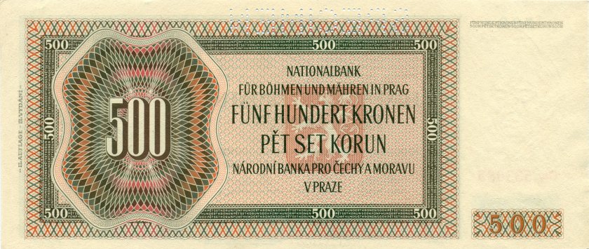 Bohemia and Moravia P12s SPECIMEN 500 Kronen / Korun 1942 AU