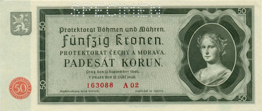 Bohemia and Moravia P5s SPECIMEN 50 Kronen / Korun 1940 AU