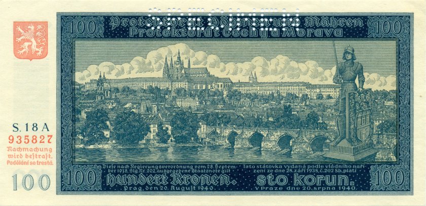 Bohemia and Moravia P6s SPECIMEN 100 Kronen / Korun 1940 AU