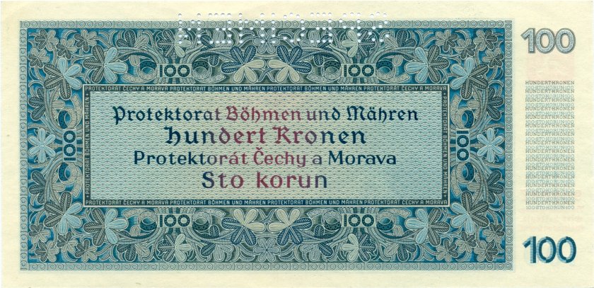 Bohemia and Moravia P6s SPECIMEN 100 Kronen / Korun 1940 AU