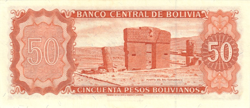 Bolivia P162a(19) Number error 50 Pesos Bolivianos 1962 UNC
