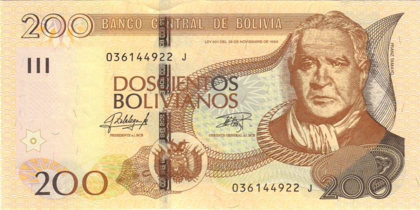Bolivia P247(2) 200 Bolivianos 1986 UNC