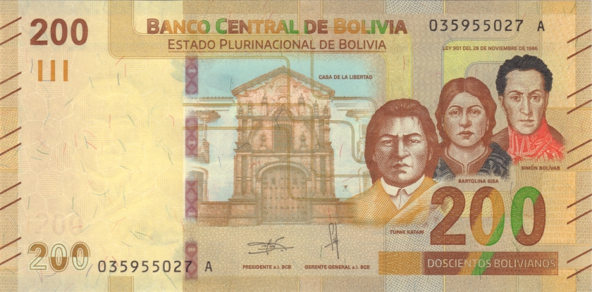 Bolivia P-W252 200 Bolivianos 2018 UNC