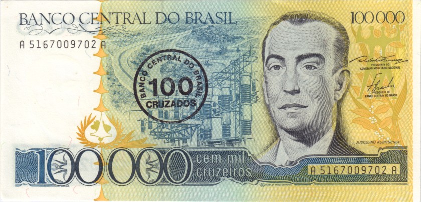 Brazil P208 100 Cruzados 1986 AU