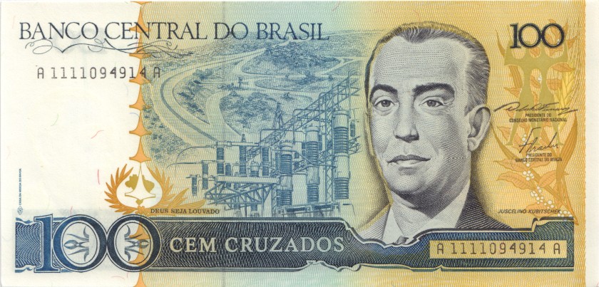 Brazil P211a 100 Cruzados 1986-1988 UNC