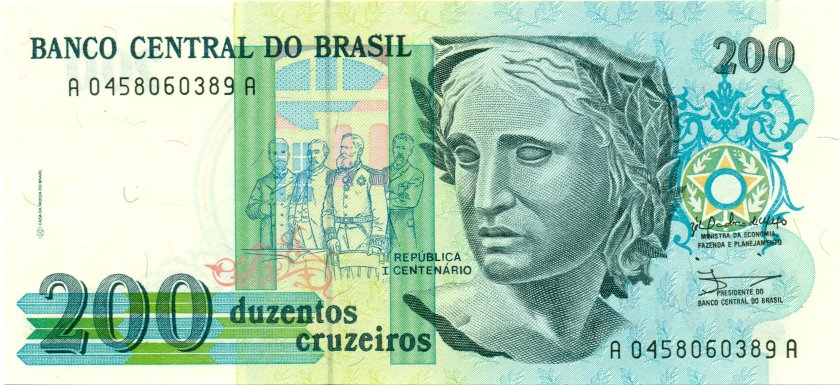 Brazil P229 200 Cruzeiros 1990 UNC