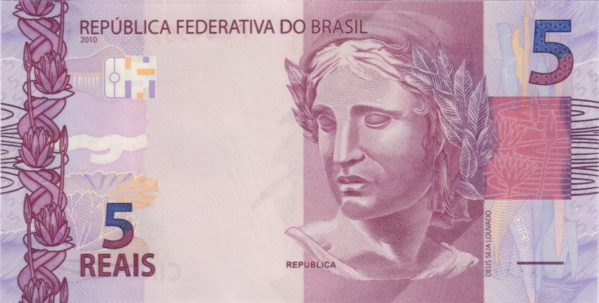 Brazil P253e 5 Reais 2010 UNC