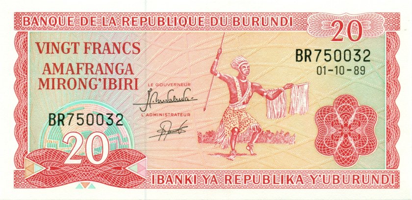 Burundi P27b 20 Francs / Amafranga 1989 UNC