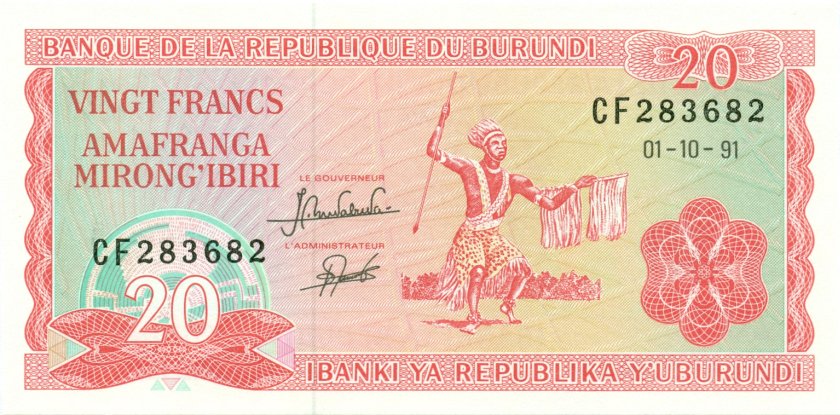 Burundi P27c 20 Francs / Amafranga 1991 UNC