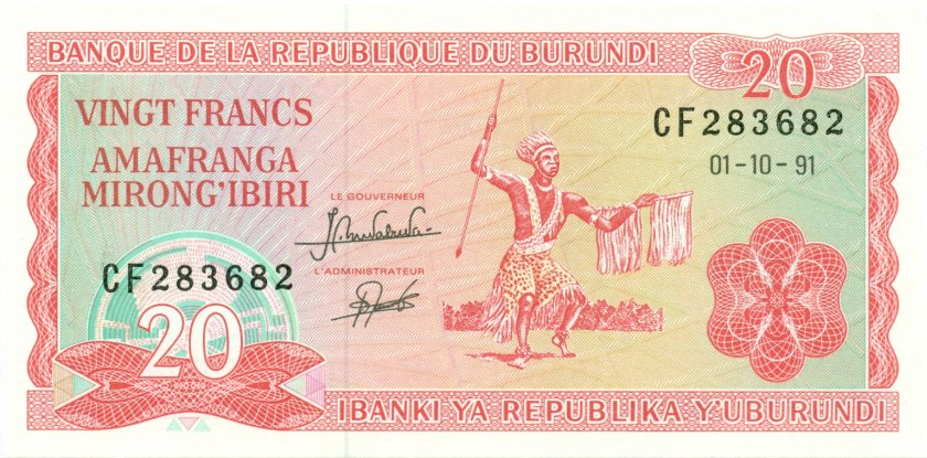Burundi P27c 20 Francs / Amafranga 1991 UNC