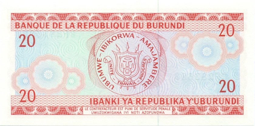 Burundi P27c 20 Francs / Amafranga 1991 UNC