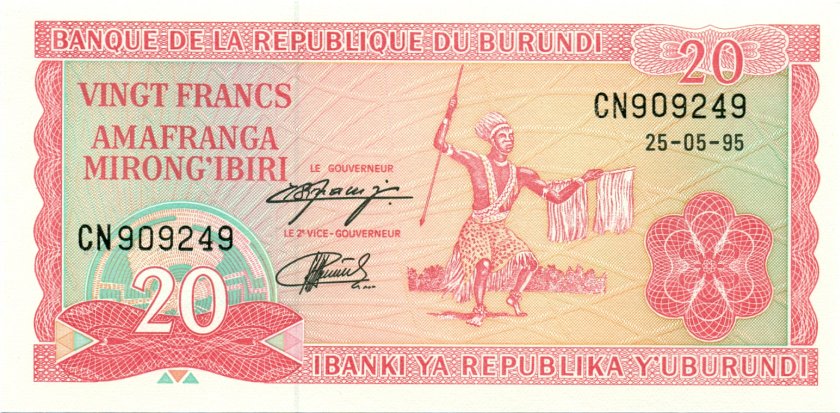 Burundi P27c 20 Francs / Amafranga 1995 UNC
