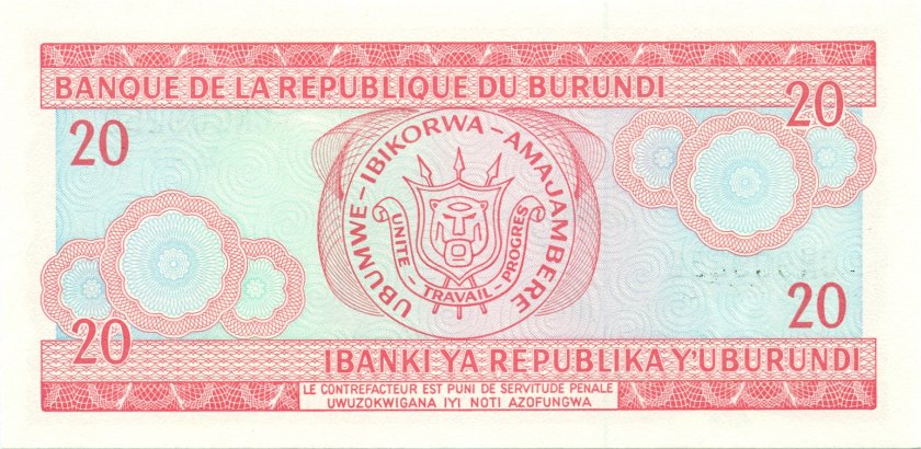 Burundi P27c 20 Francs / Amafranga 1995 UNC