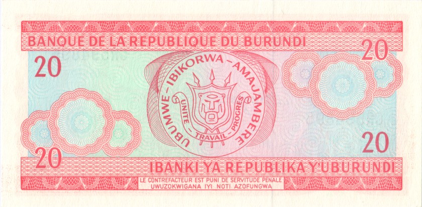 Burundi P27d 20 Francs / Amafranga 1997 UNC