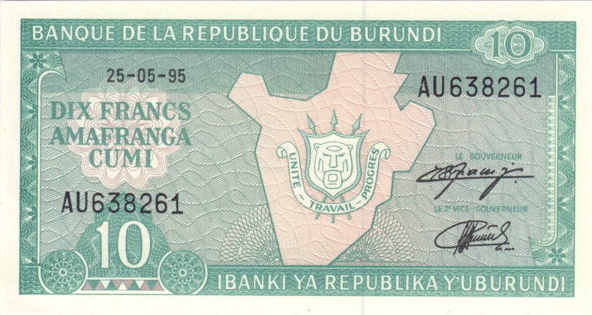 Burundi P33c 10 Francs / Amafranga 1995 UNC