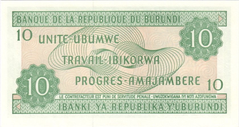 Burundi P33d 10 Francs / Amafranga 1997 UNC