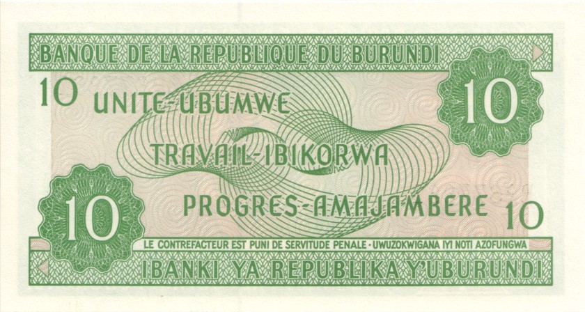 Burundi P33d 10 Francs / Amafranga 2003 UNC