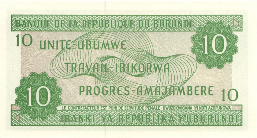 Burundi P33er REPLACEMENT 10 Francs / Amafranga 2007 UNC