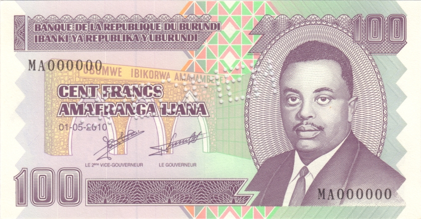 Burundi P44a SPECIMEN 100 Francs / Amafranga 2010 UNC