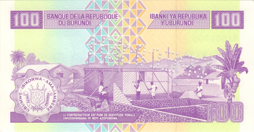 Burundi P44a SPECIMEN 100 Francs / Amafranga 2010 UNC