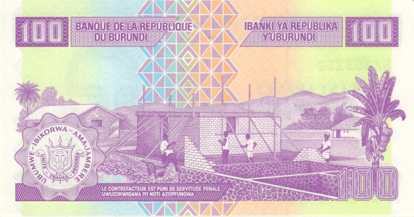 Burundi P44c 100 Francs / Amafranga Bundle 100 pcs 2024 UNC