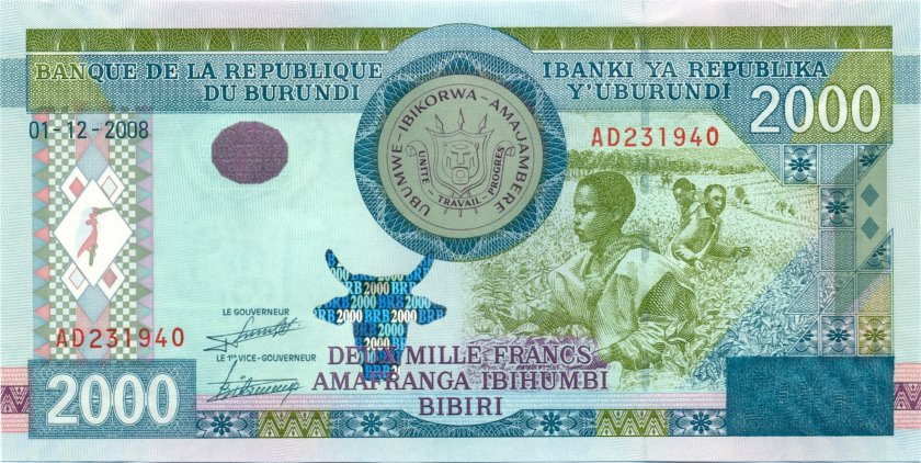 Burundi P47 2.000 Francs / Amafranga 2008 UNC