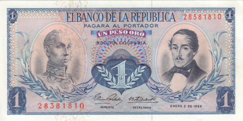Colombia P404b 1 Peso Oro 02.01.1964 UNC