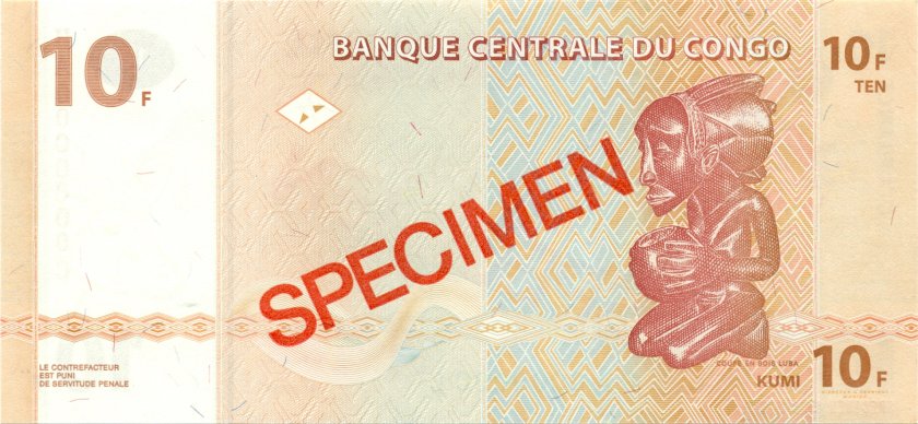 Congo Democratic Republic P93s SPECIMEN 10 Francs 2003 UNC