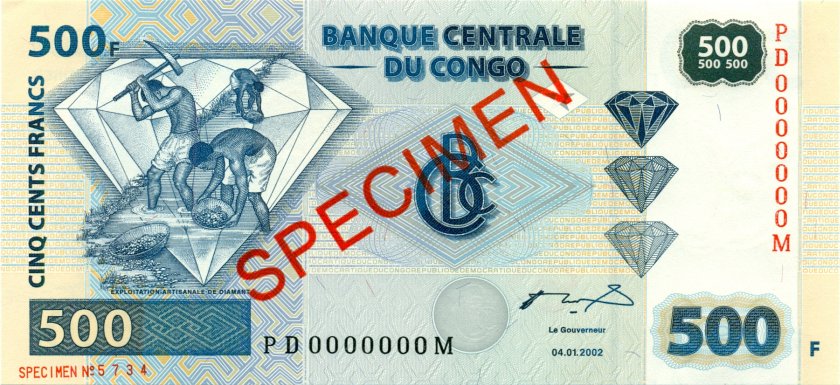 Congo Democratic Republic P96s SPECIMEN 500 Francs 2002 UNC