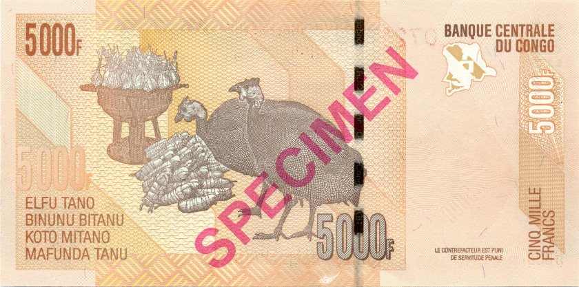 Congo Democratic Republic P102a SPECIMEN 5.000 Francs 2012 (2005) UNC