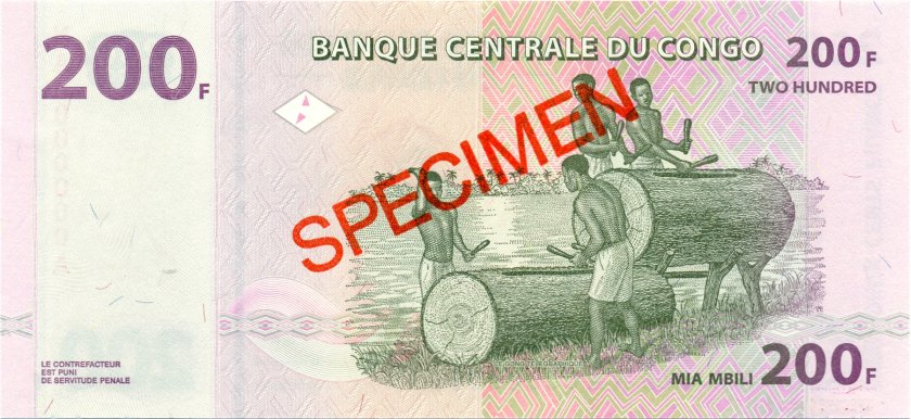 Congo Democratic Republic P99 SPECIMEN 200 Francs 2007 UNC